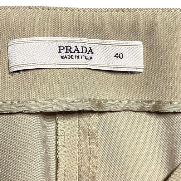 PRADA Women's Mid Rise Wide Leg Trousers Pants US Size 4 Beige EUC Made in Italy - Picture 3 of 16
